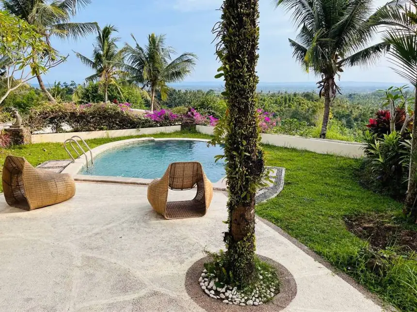 Pool terrace with views over the valley