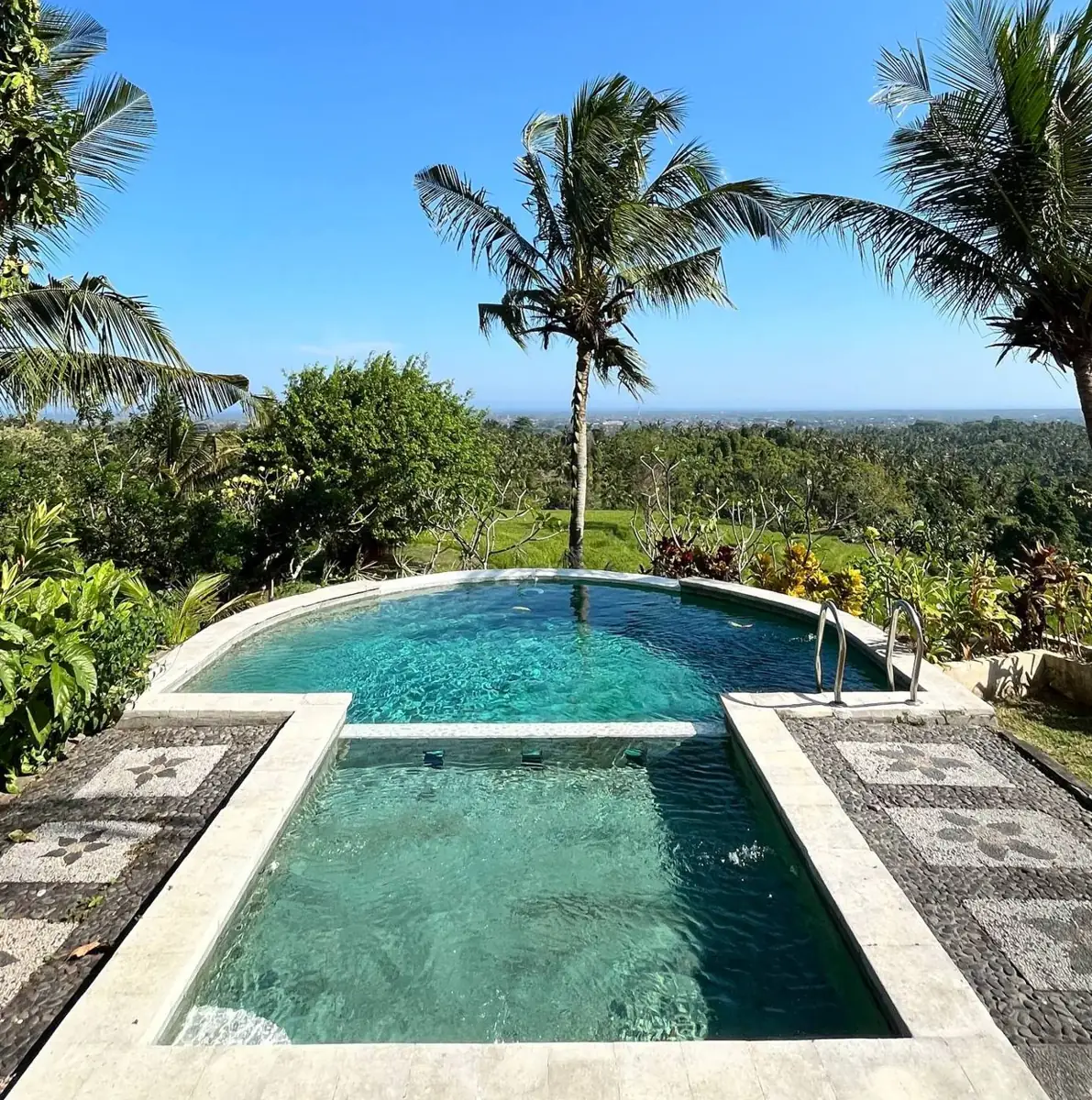 Private pool overlooking ricefields and the sea